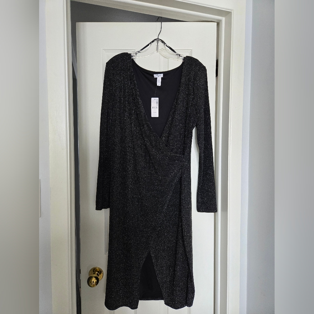 Thyme Maternity Shimmering Black Long Sleeve Dress